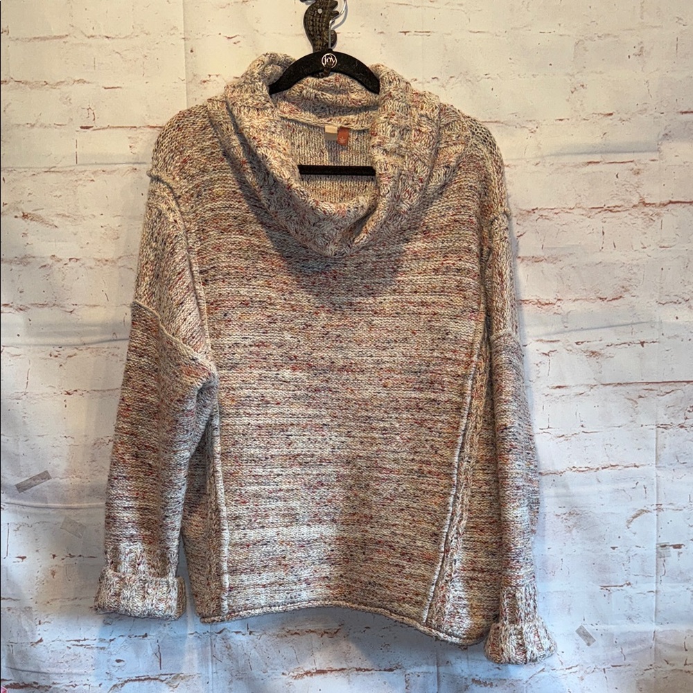 Speckled ANTHROPOLOGIE Pilcro Textured Cowl-Neck Chunky Knit Confetti Sweater L